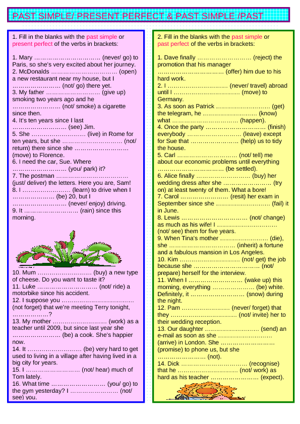 Past Simple Present Perfect übungen Ausdrucken