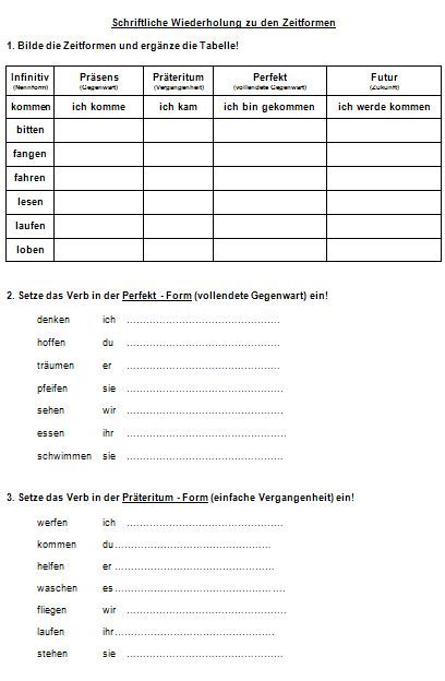 Französisch Zeiten übungen Ausdrucken