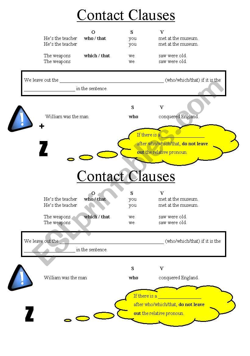 Contact Clauses übungen Klasse 7 Zum Ausdrucken