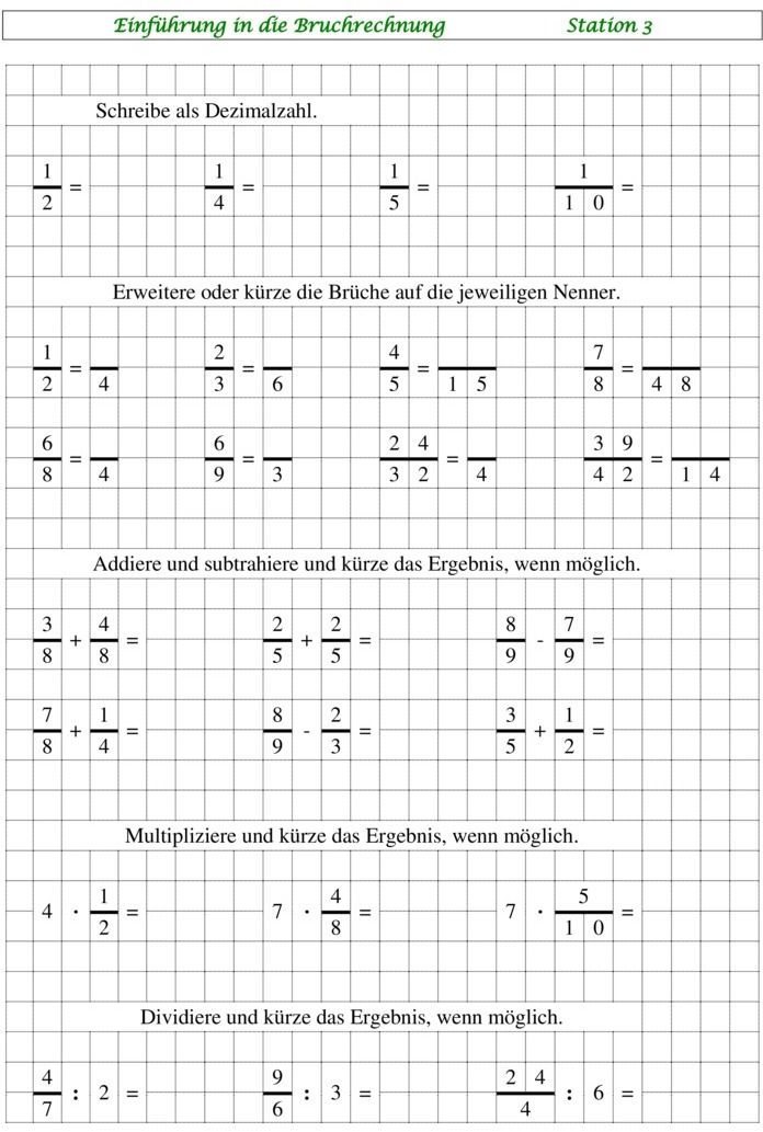 Brüche übungen 7 Klasse Ausdrucken