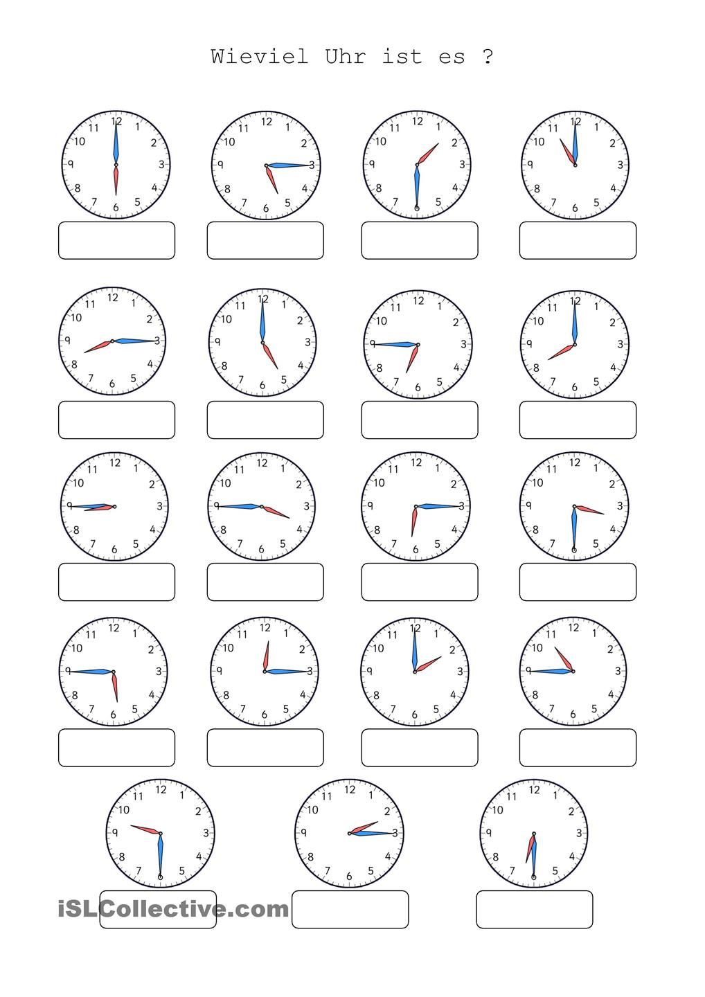 Englisch Uhr 6 Klasse übungen Zum Ausdrucken