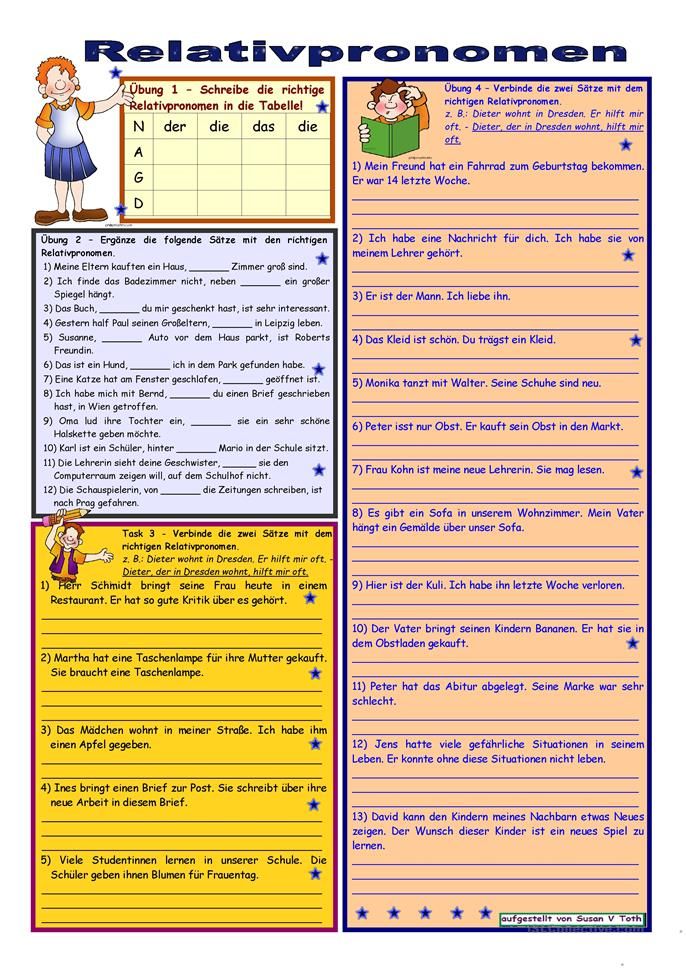 Relativpronomen übungen Deutsch Zum Ausdrucken