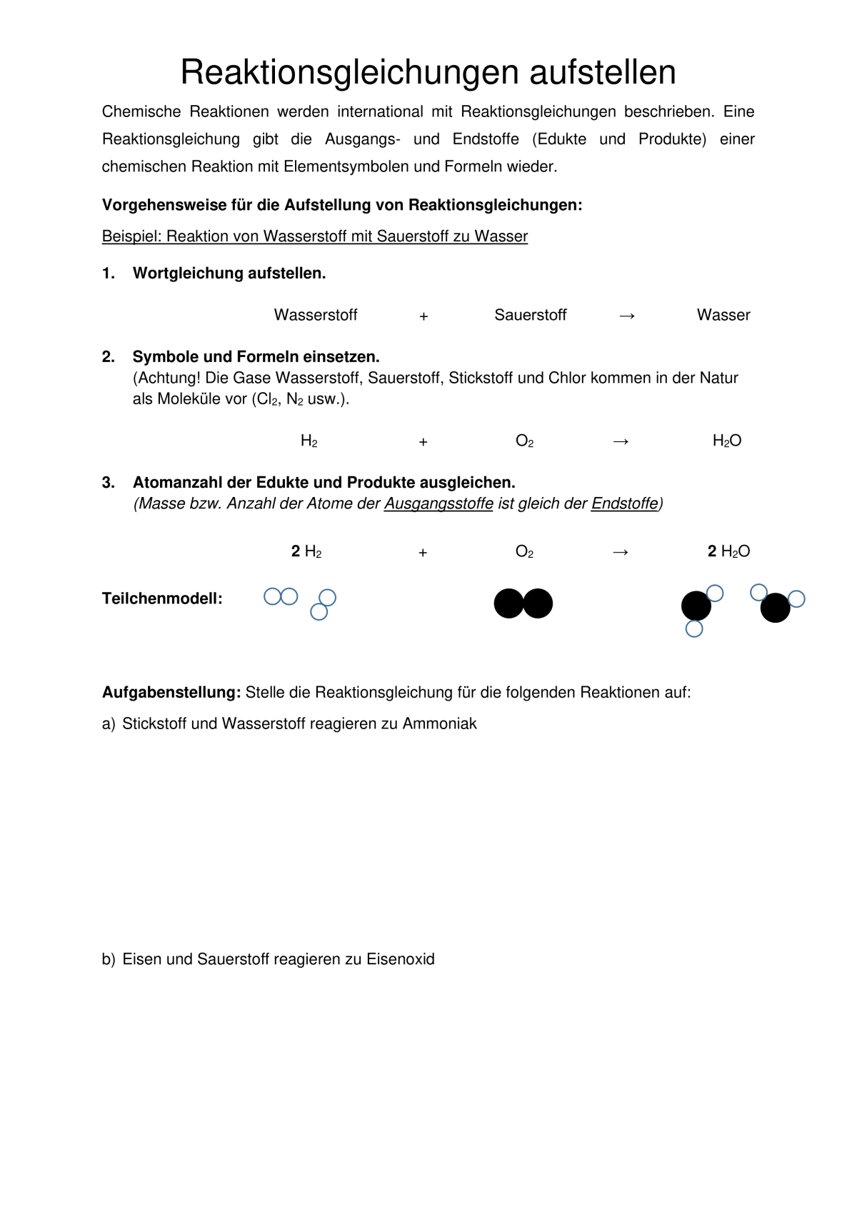 Reaktionsgleichungen übungen Kostenlos Zum Ausdrucken