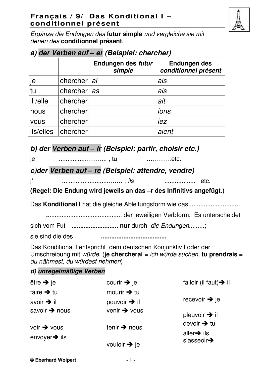 Conditionnel Present übungen Zum Ausdrucken