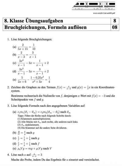 Gleichungen übungen Zum Ausdrucken