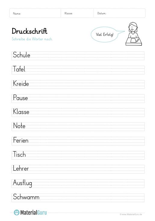 Kostenlose Arbeitsblätter Druckschrift übungen Zum Ausdrucken