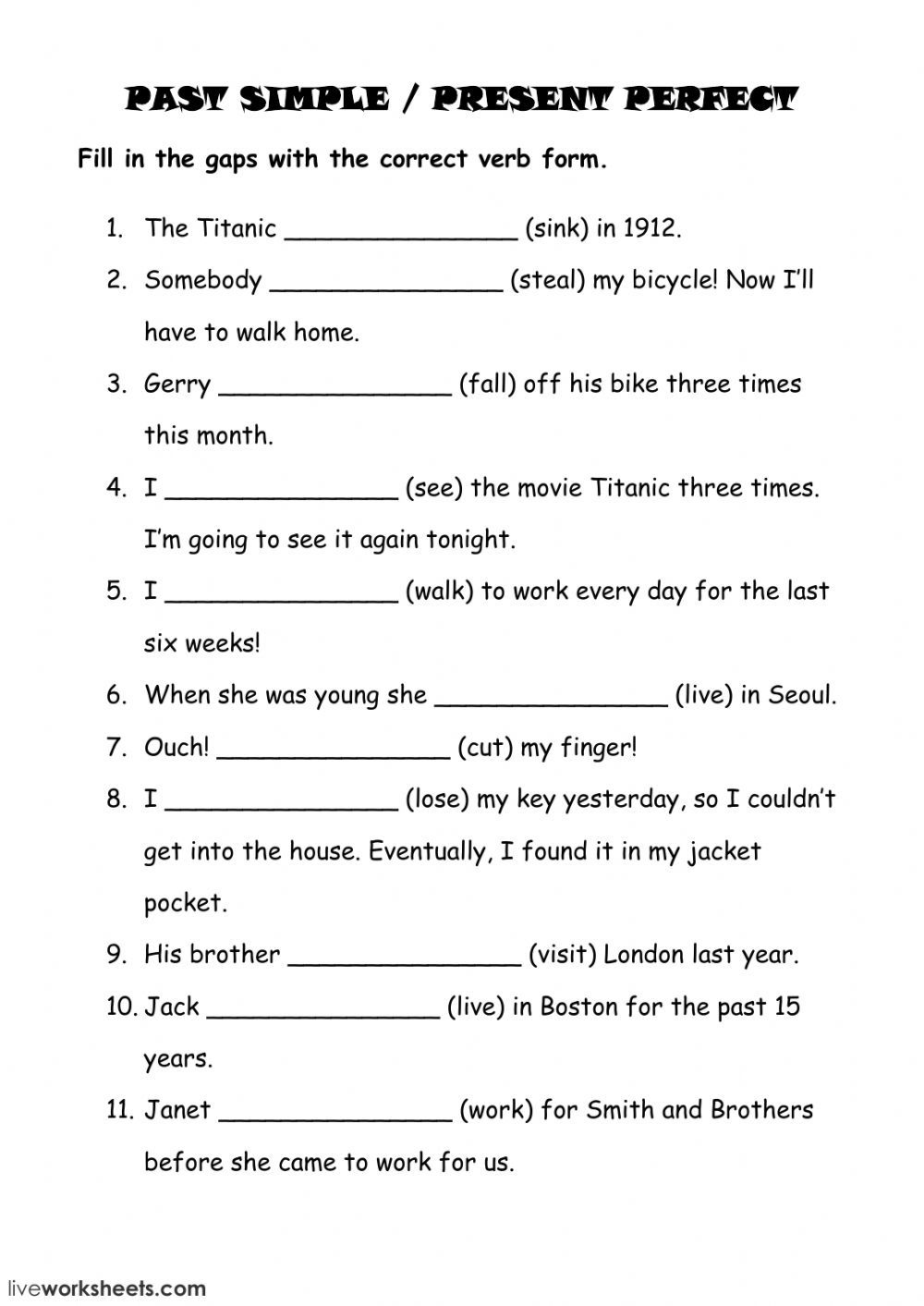 Simple Past Or Present Perfect übungen Zum Ausdrucken