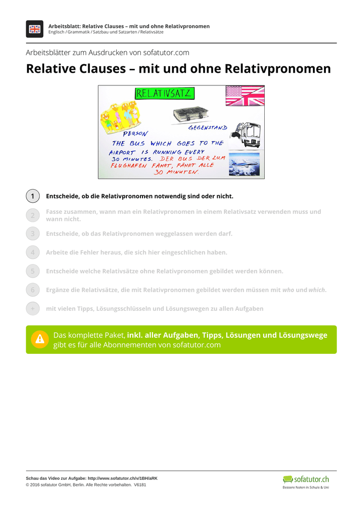 Relativpronomen Englisch übungen Zum Ausdrucken