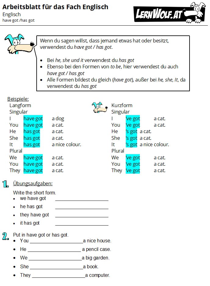 übungen Have Got 5 Klasse Arbeitsblätter Englisch Ausdrucken