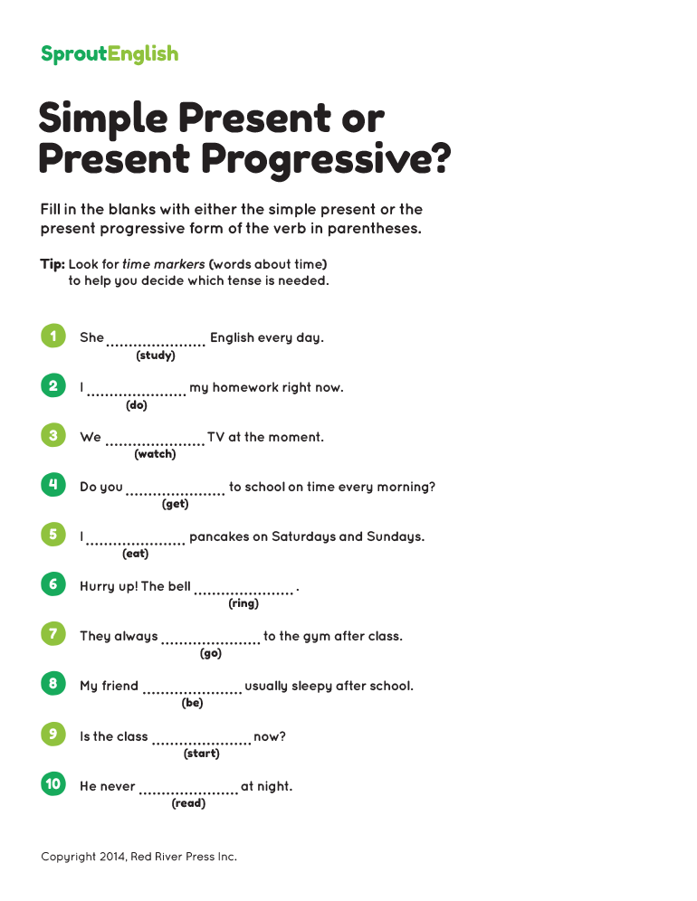 Simple Present Present Progressive übung Zum Ausdrucken