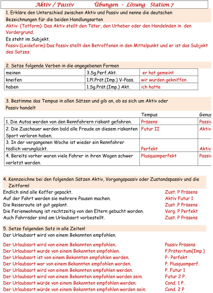 übungen Deutsch Aktiv Passiv 7 Klasse Zum Ausdrucken