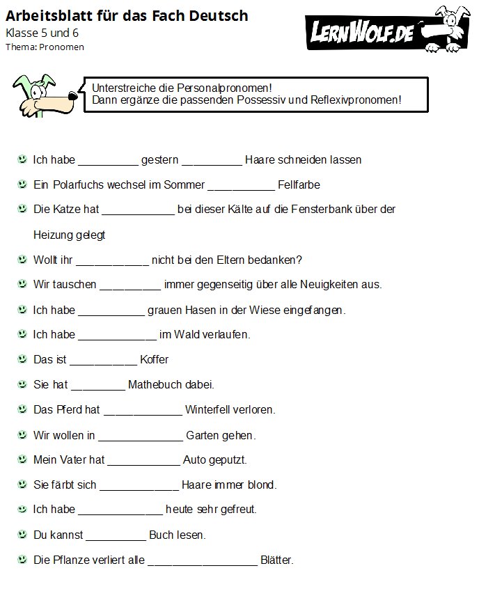 Pronomen Deutsch übungen Zum Ausdrucken