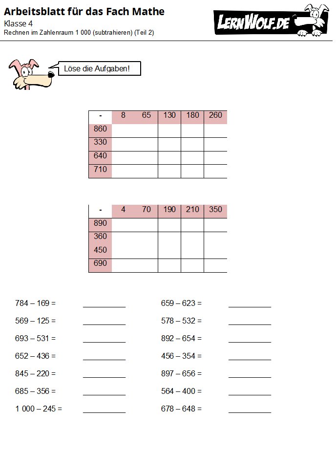 Mathe übungen 4. Klasse Grundschule Zum Ausdrucken