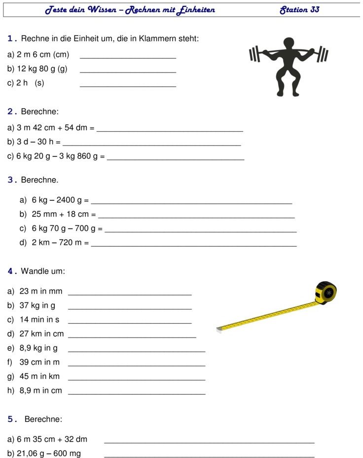 Einheiten Umrechnen übungen Zum Ausdrucken