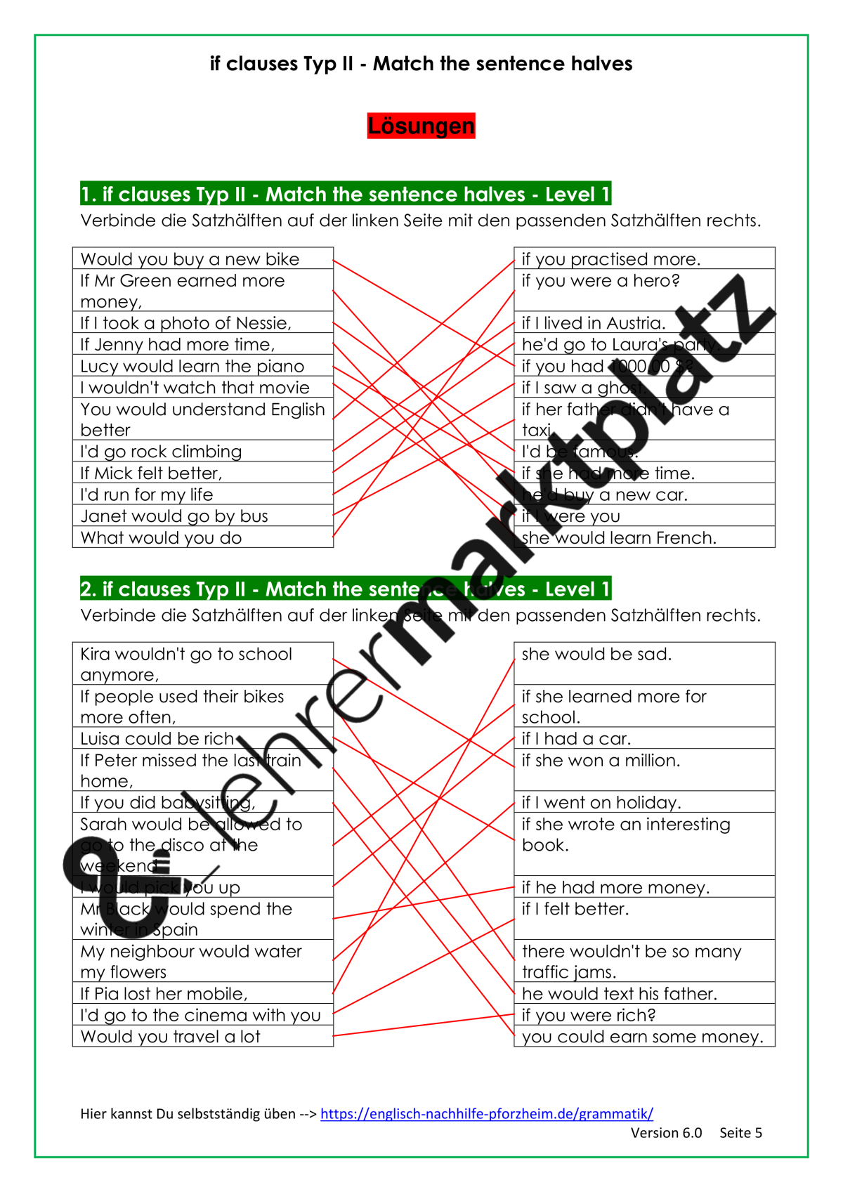 Conditional Clauses übungen Lösungen Zum Ausdrucken