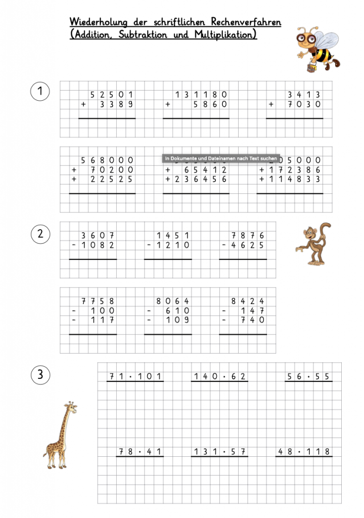 Mathematik übungen Klasse 3 Zum Ausdrucken