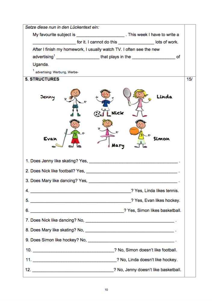 Englisch übung 6 Klasse Mittelschule Zum Ausdrucken