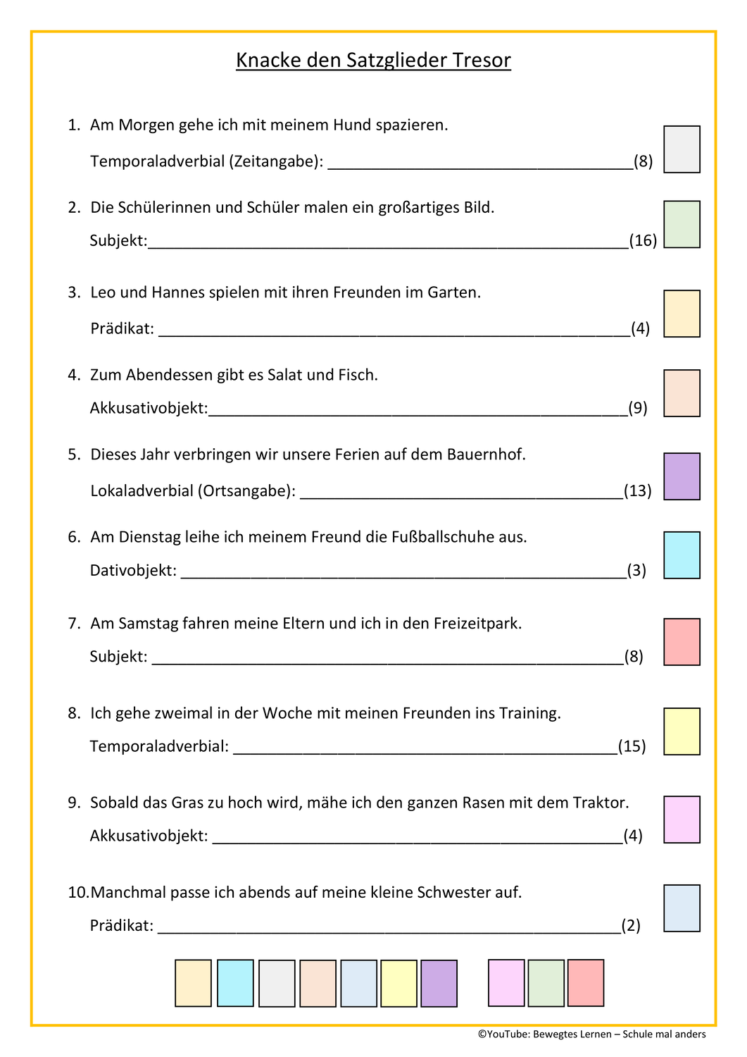 Satzglieder Bestimmen übungen Zum Ausdrucken Mit Lösungen