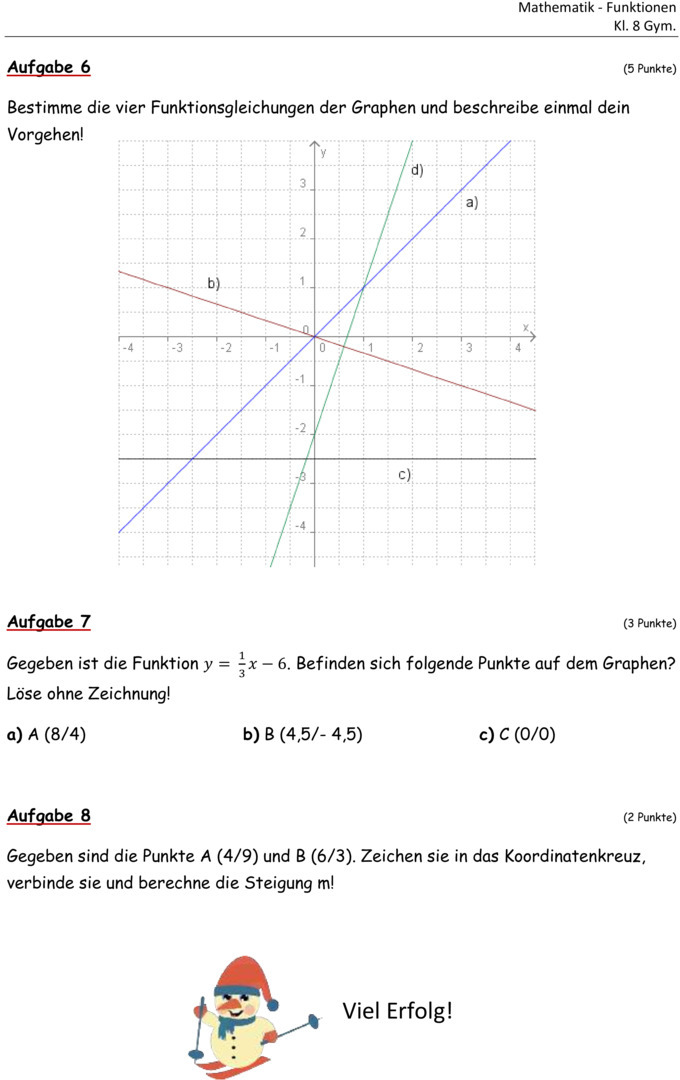 Lineare Funktion übungen Klasse 8 Zum Ausdrucken
