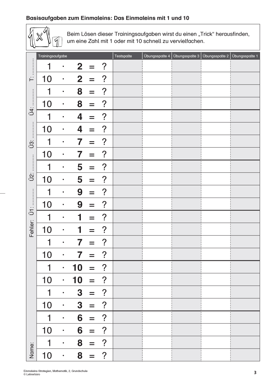 Das Große Einmaleins übungen Zum Ausdrucken