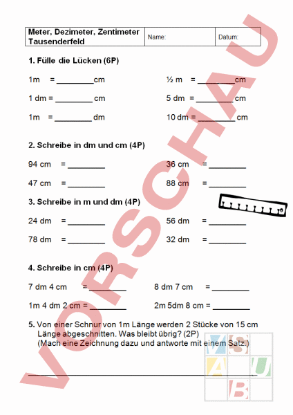 Meter Dezimeter Zentimeter 3 Klasse übungen Ausdrucken