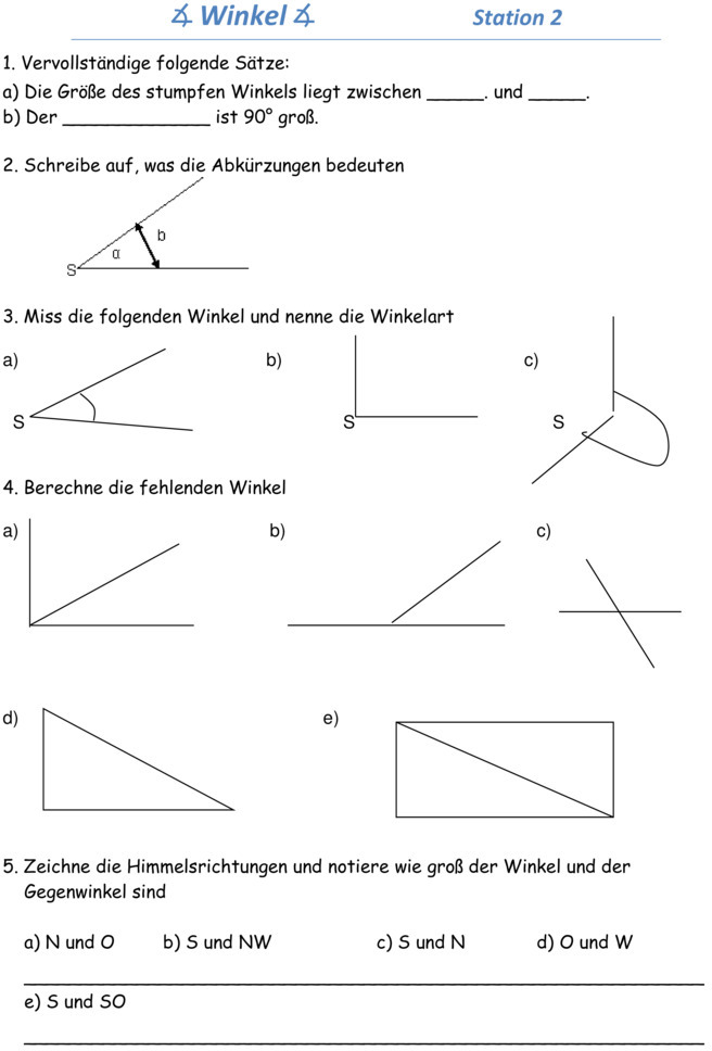 Mathe übungen Klasse 6 Zum Ausdrucken Zum Winkel