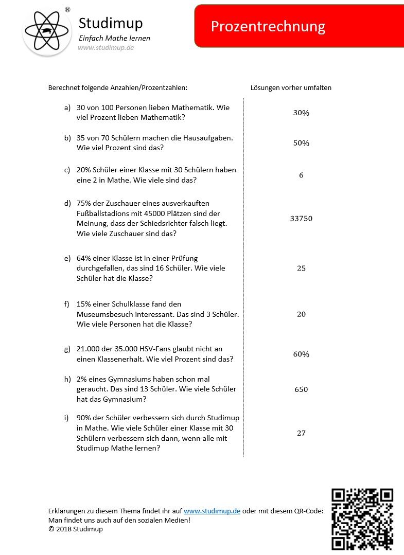 Prozentrechnung übungen 7 Klasse Zum Ausdrucken