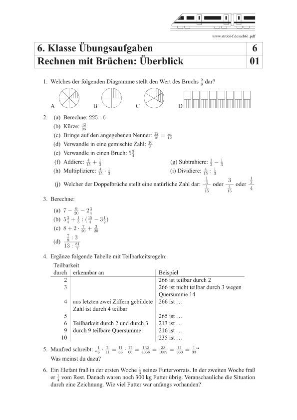 übungen Bruchrechnen 6 Klasse Grundschule Kostenlos Ausdrucken