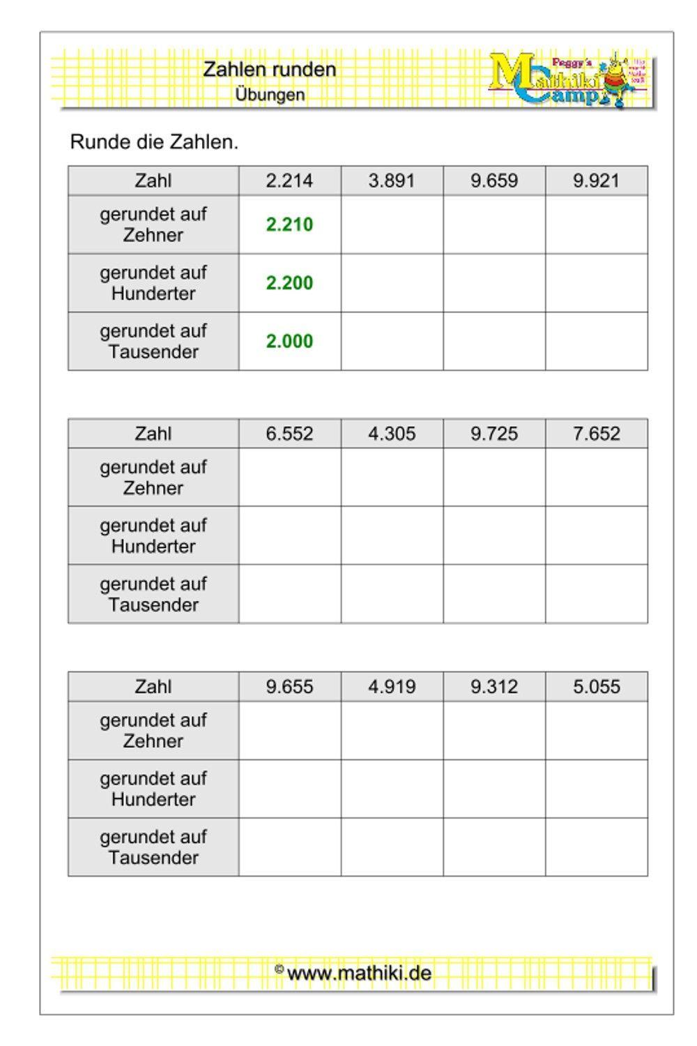 Zahlen Runden übungen Zum Ausdrucken