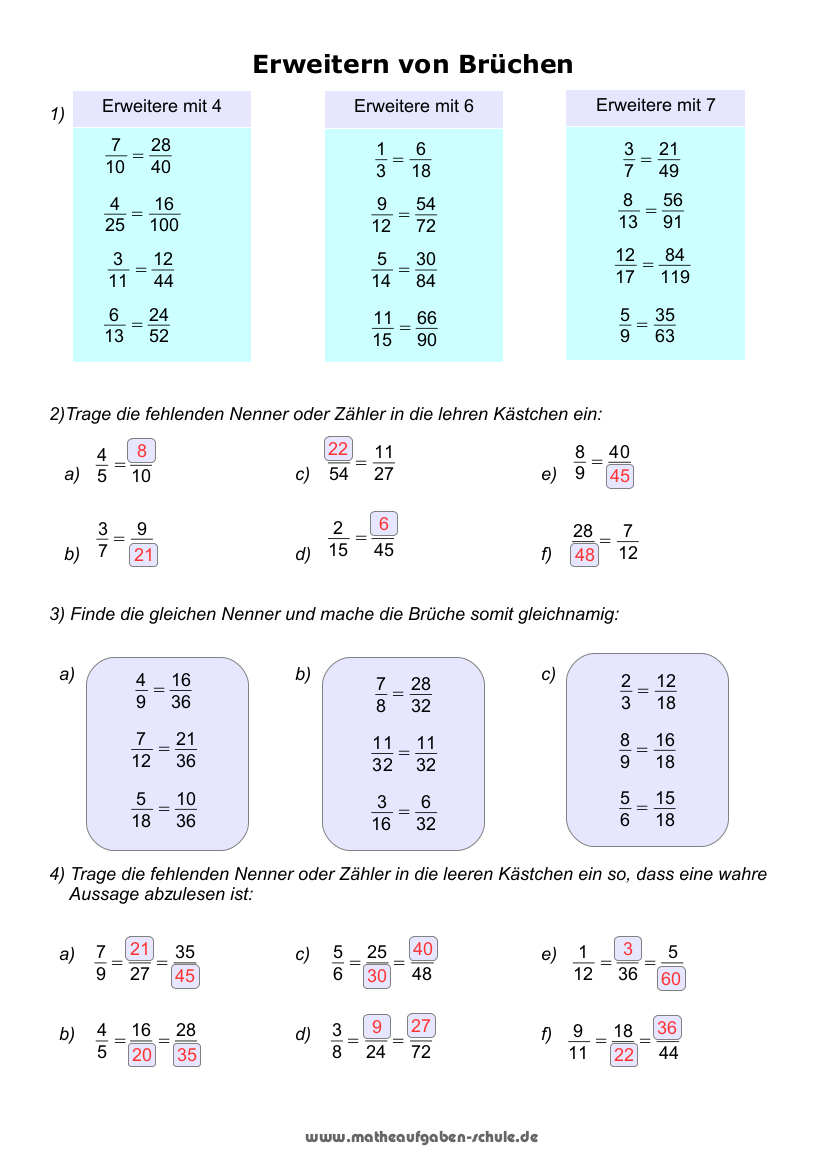 Brüche 6 Klasse Gymnasium übungen Zum Ausdrucken