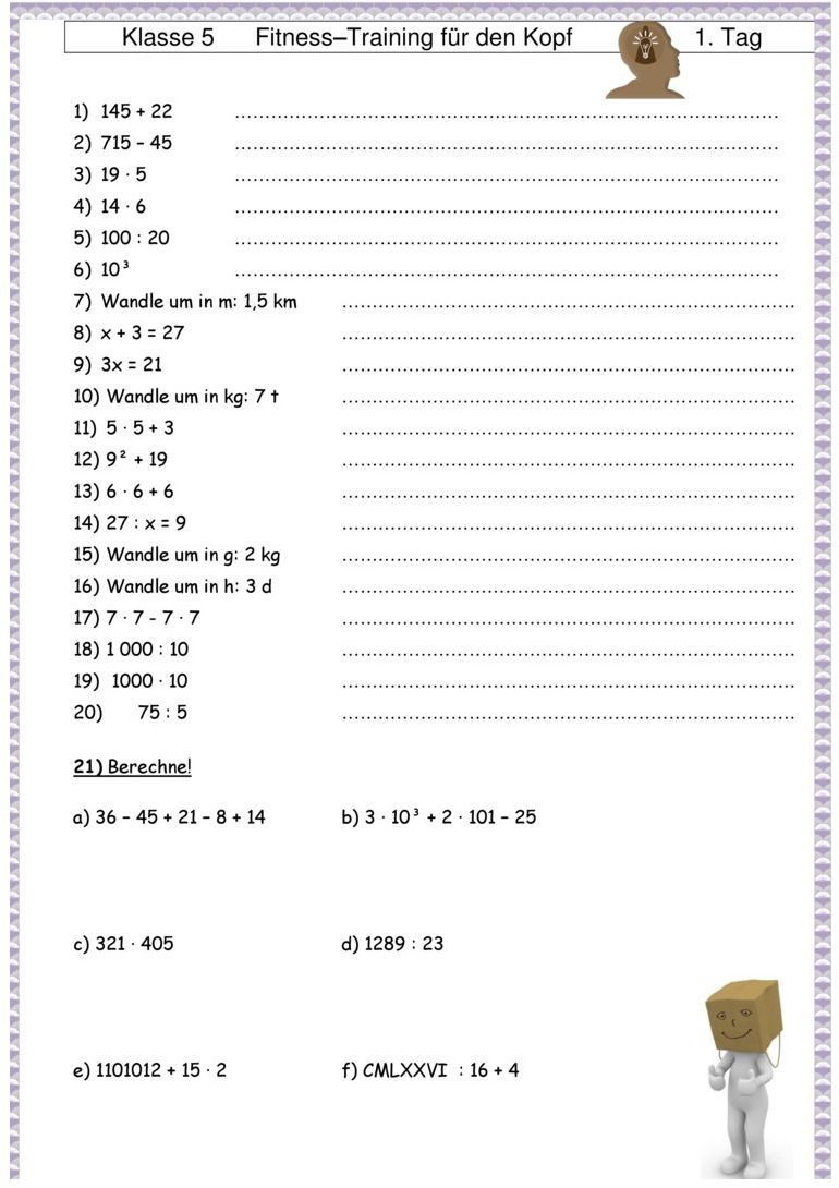 Mathe übungen Klasse 6 Hauptschule Zum Ausdrucken