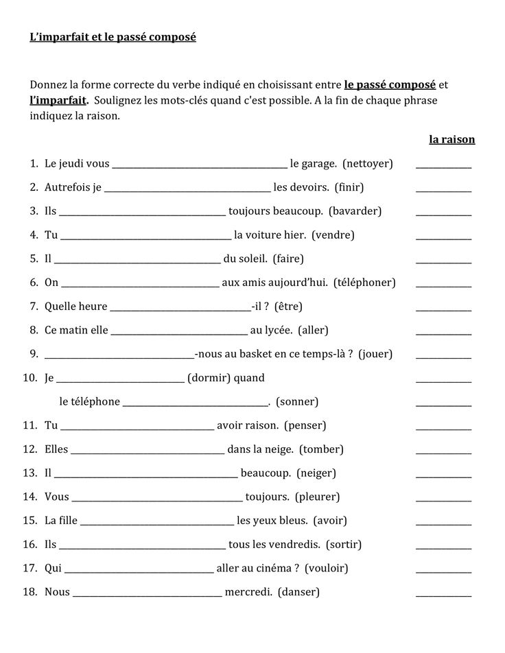 Französisch übungen Passe Compose Zum Ausdrucken
