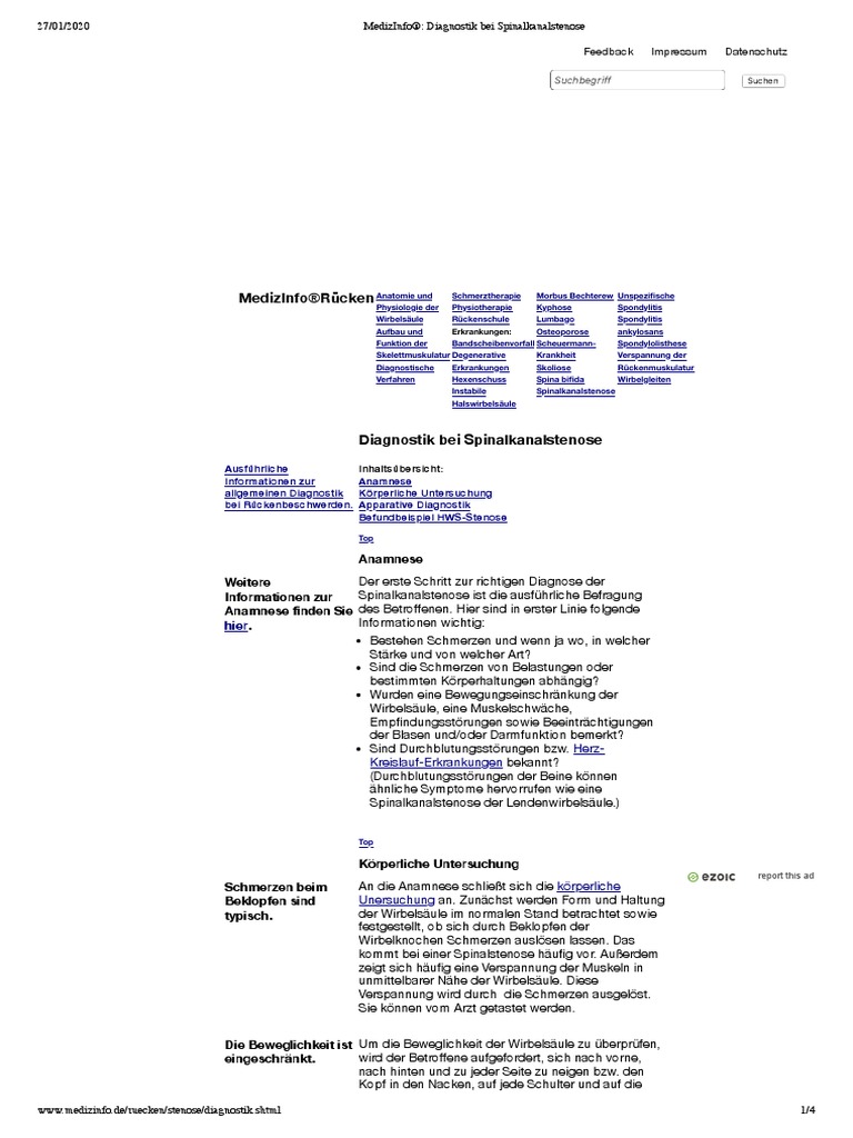 übungen Bei Spinalkanalstenose Zum Ausdrucken