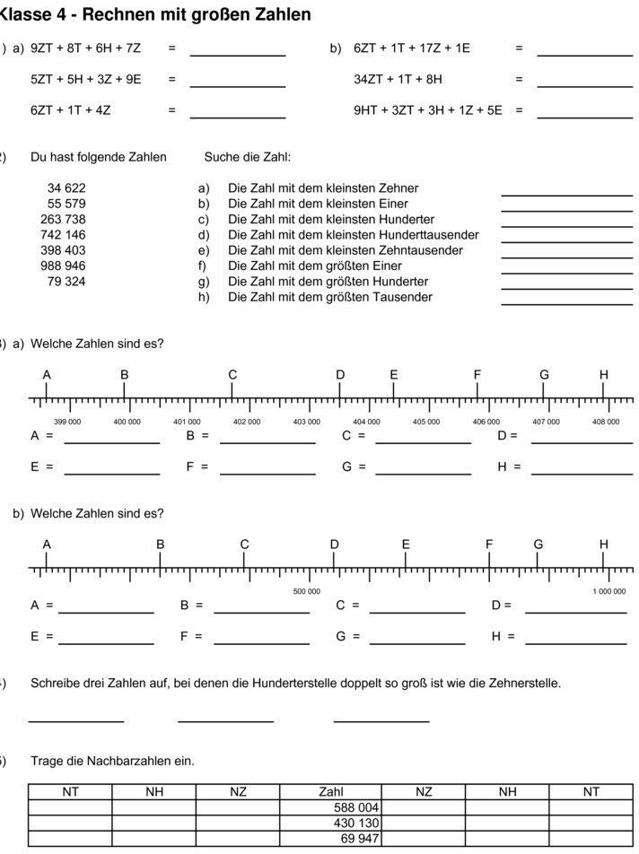 4 Klasse Mathematik übungen Ausdrucken