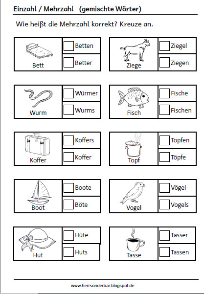 Deutsch übungen Klasse 2 Einzahl Mehrzahl Zum Ausdrucken