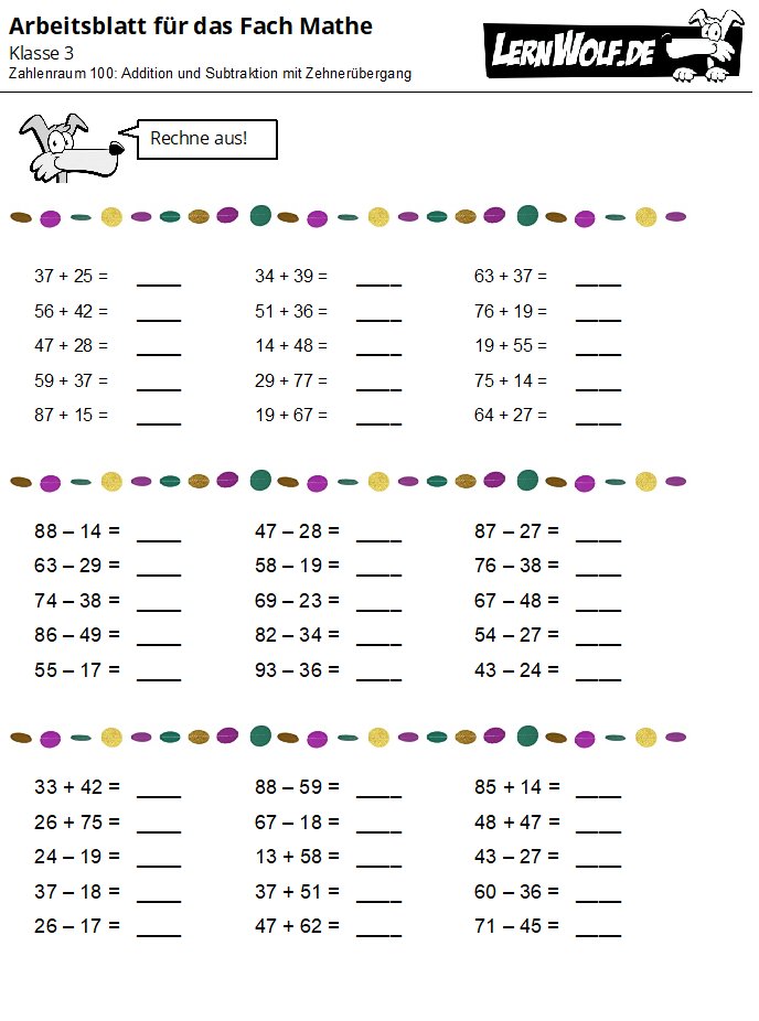 Mathematik Lernen 3 Klasse Grundschule übungen Zum Ausdrucken Kostenlos