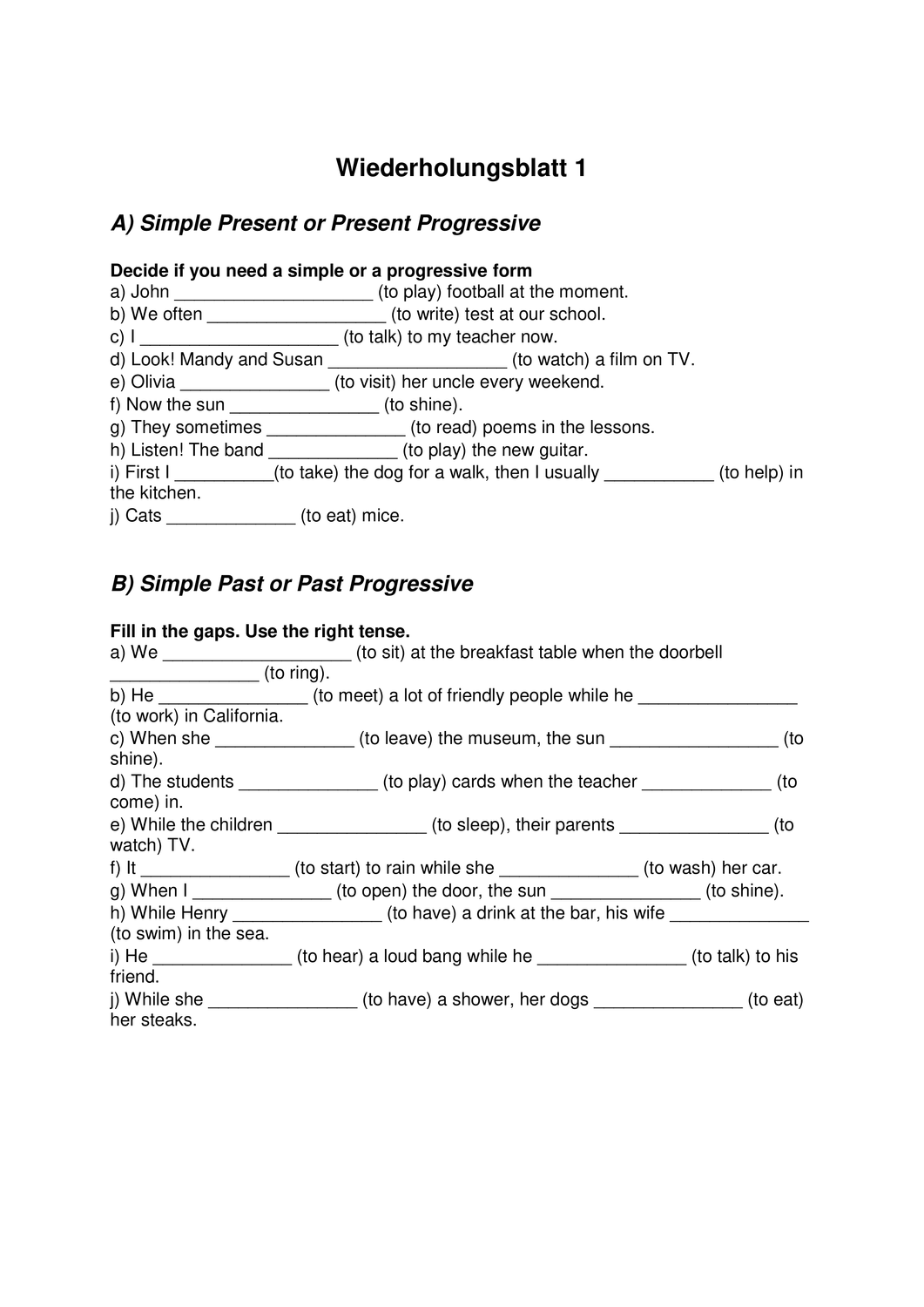 Present Perfect Und Present Perfect Progressive übungen Ausdrucken Mit Lösungen