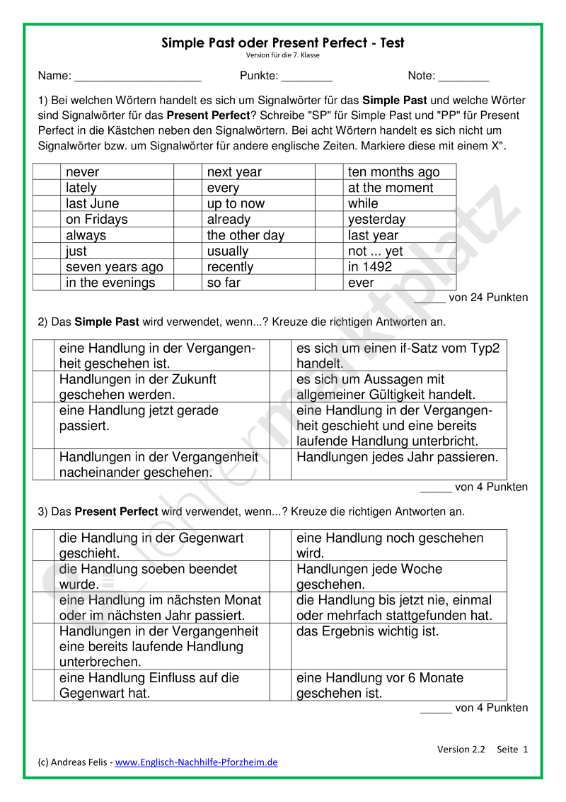 Simple Past Present Perfect übungen Lückentext Zum Ausdrucken