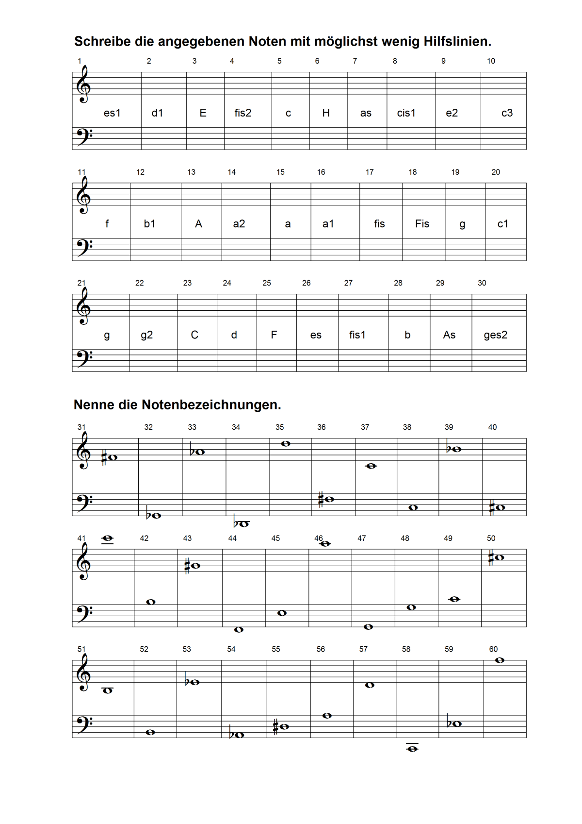 Noten übungen Zum Ausdrucken Bassschlüssel Klasse 10