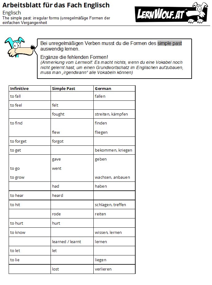 Simple Past übungen Klasse 6 Gymnasium Zum Ausdrucken