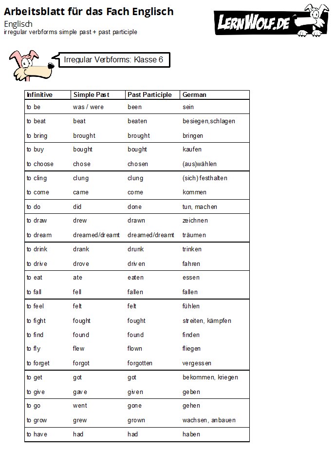 Participle übungen Zum Ausdrucken