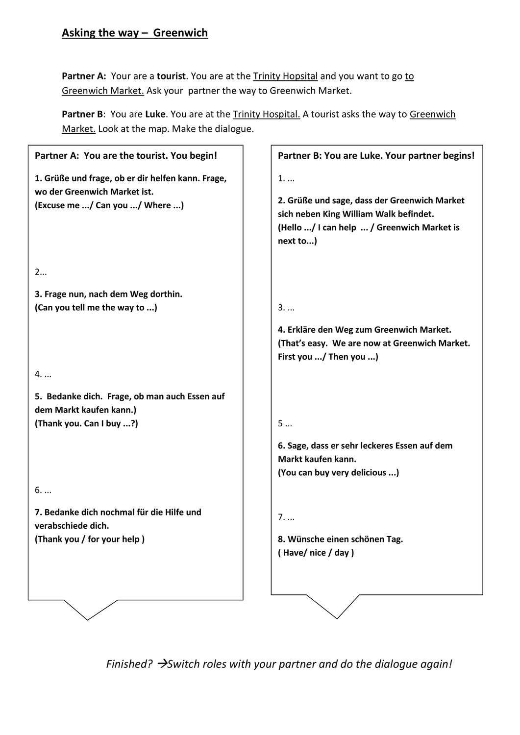 Wegbeschreibung Englisch übungen Zum Ausdrucken 4 Klasse