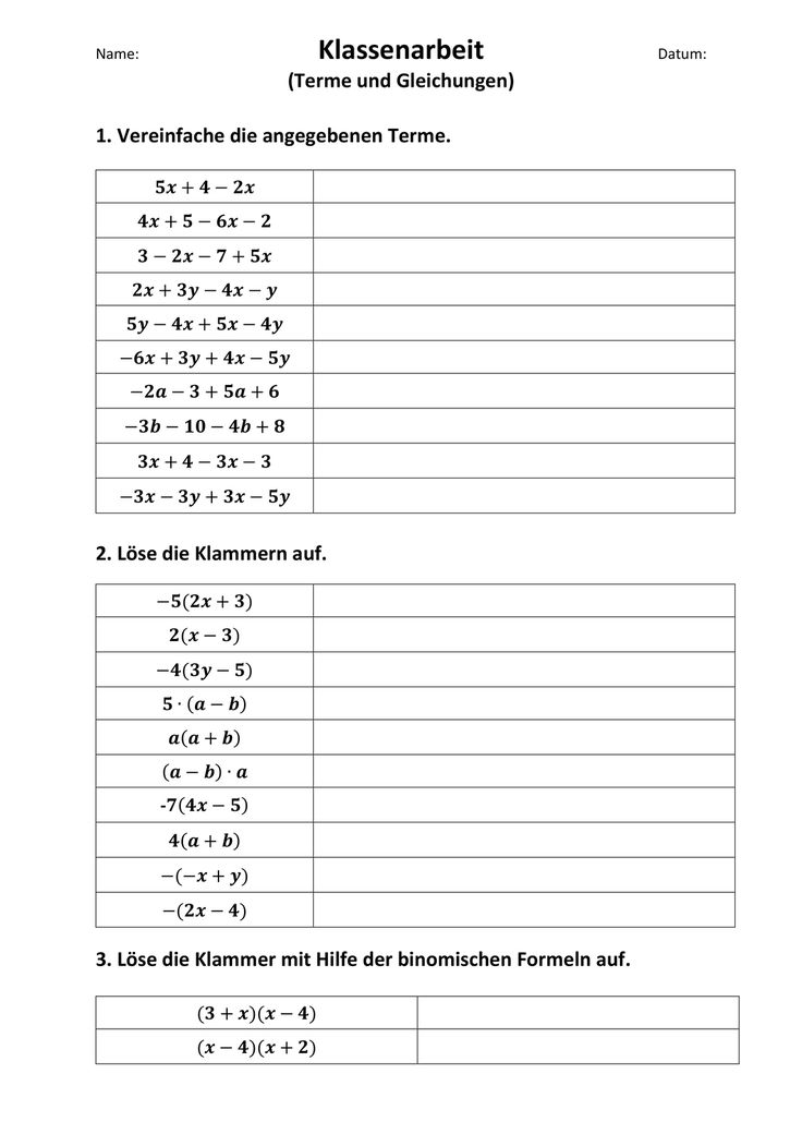 Mathe Gleichungen übungen Zum Ausdrucken