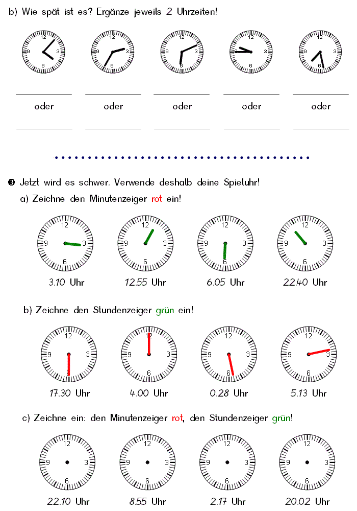 Englisch übungen Klasse 5 Die Uhrzeiten Zum Ausdrucken