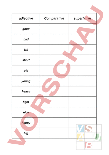 Steigerung Der Adjektive Englisch übungen Zum Ausdrucken