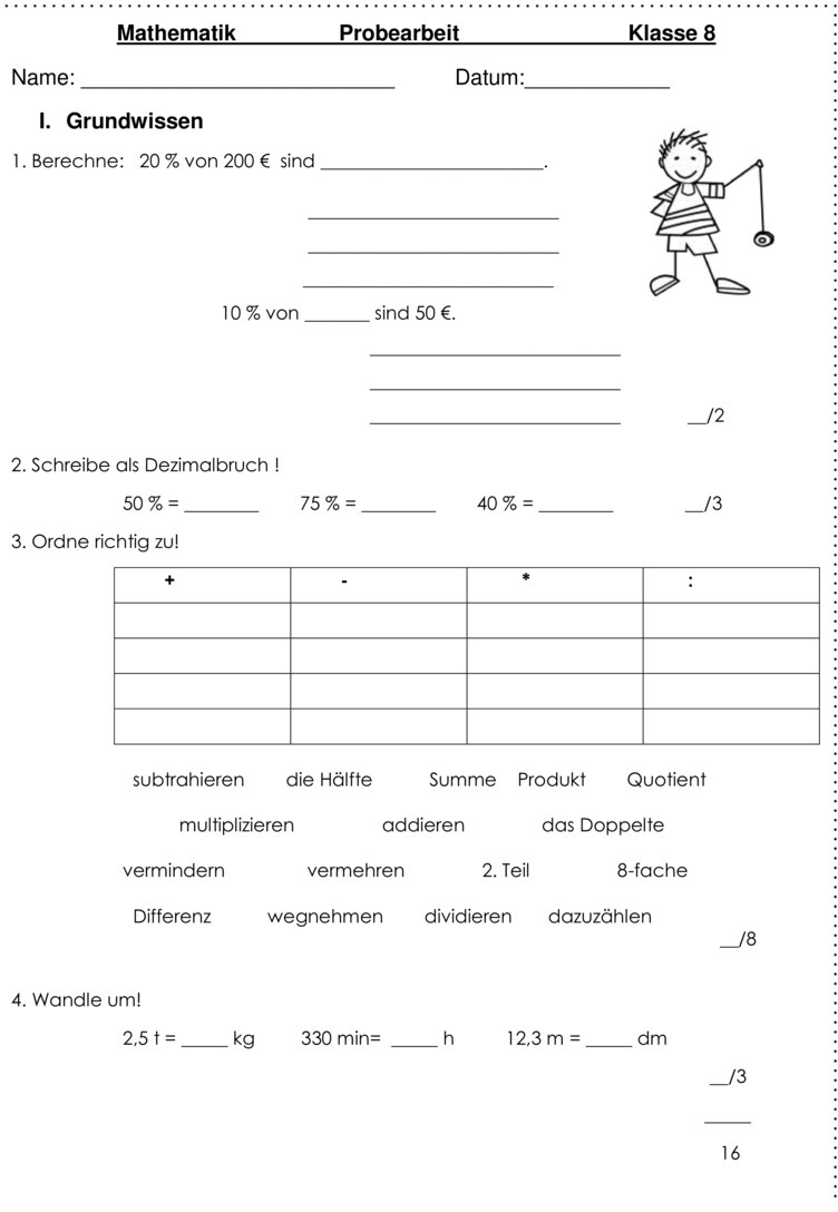 Mathematik übungen Klasse 8 Hauptschule Geometrie Zylinder Zum Ausdrucken