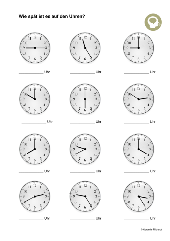 Englisch Uhrzeit übungen Ausdrucken