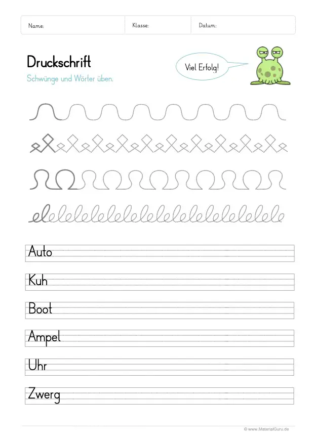 Druckschrift übungen Zum Ausdrucken 1 Bis 4