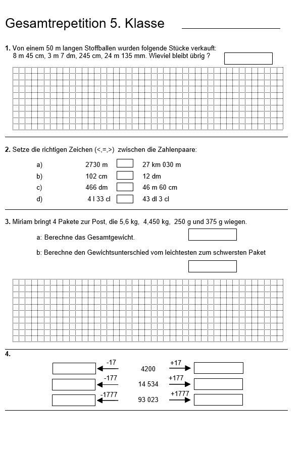 Mathe 5 Klasse Mittelschule übungen Zum Ausdrucken