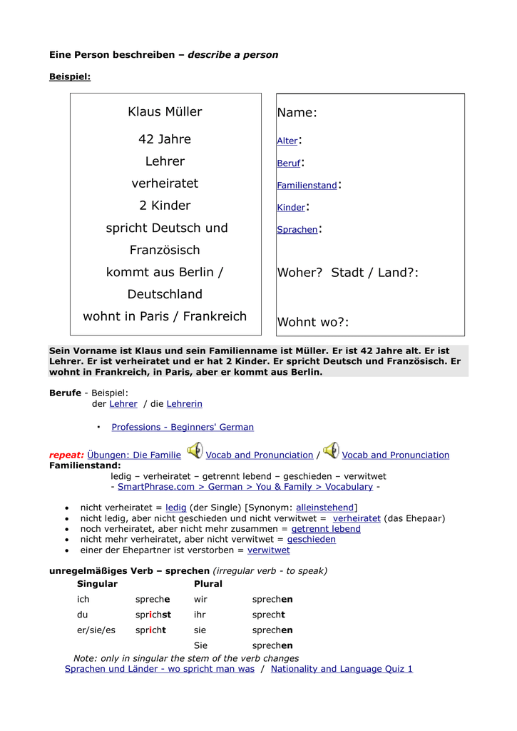 übungen Zum Beschreiben Der Person Ausdrucken